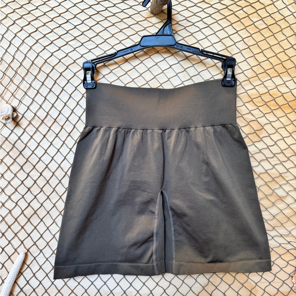 Tan Bike Shorts with High Waist and Soft Stretchy Fabric